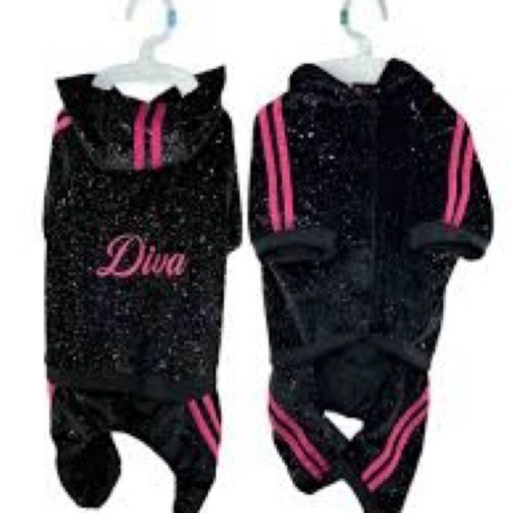 Black and Pink Dog Hoodie with Diva Print